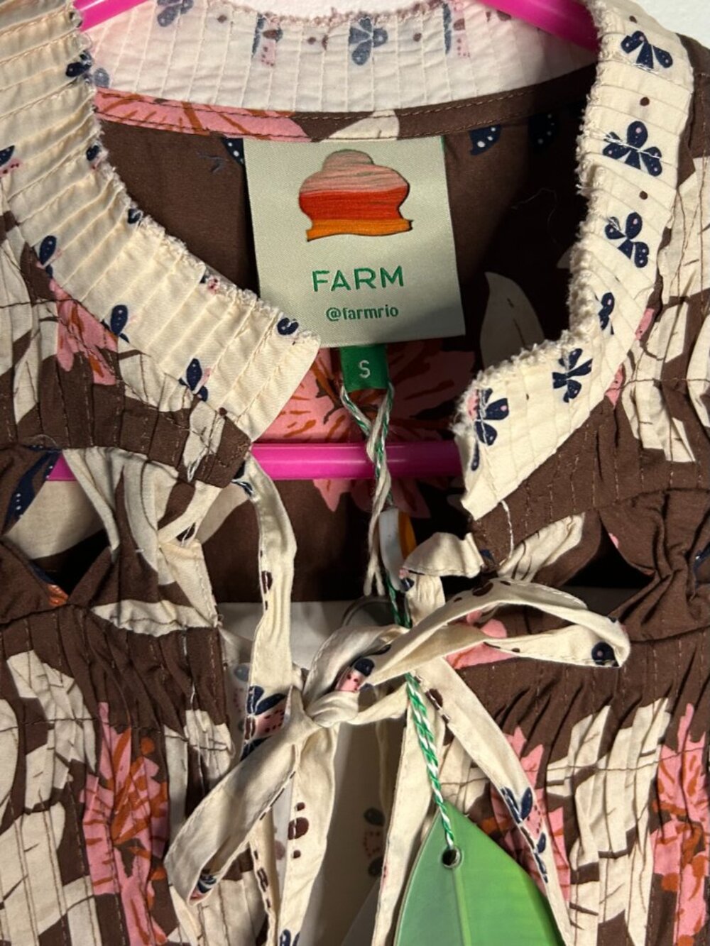 FARM RIO Pintucked printed cotton-voile mini dress Size S - Picture 3 of 9